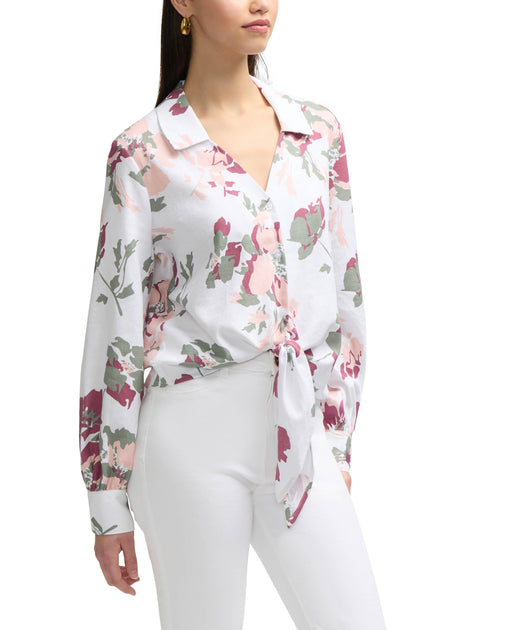 Ellen Tracy Tie Front Shirt Pink Small 4