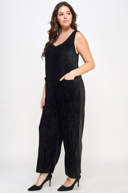 TRUEDAMES Velvet Plisse Overall Jumpsuit Schwarz 1X 4