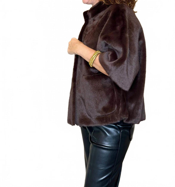 LOVE TOKEN Violet Topper Kunstfelljacke Braun Large 3