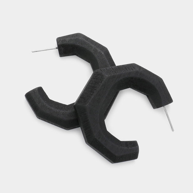 FASHNZFAB Angled Wood Hoop Earrings Jet Black 3