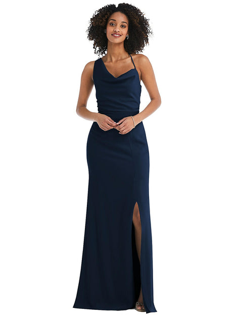 After Six One-Shoulder Draped Cowl-Neck Maxi Dress Green US 18 2