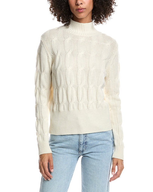 Forte Cashmere Cable Mock Neck Pullover Beige XLarge 2
