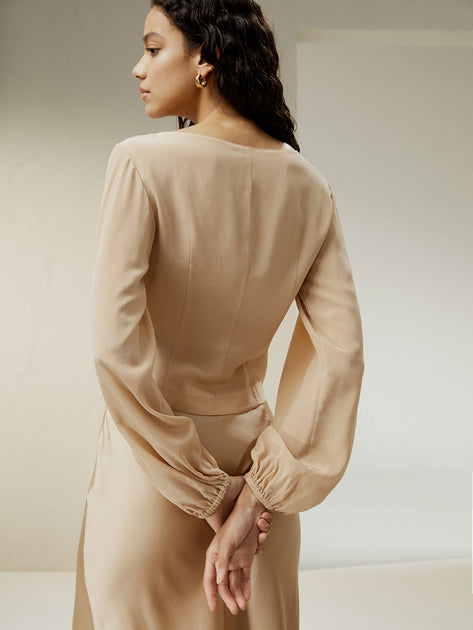 LILYSILK Bluse mit taillierter Taille aus Crêpe de Chine Gold US 10 3