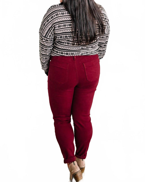 Judy Blue Denim Cuffed Joggers Jeans Red 29 4