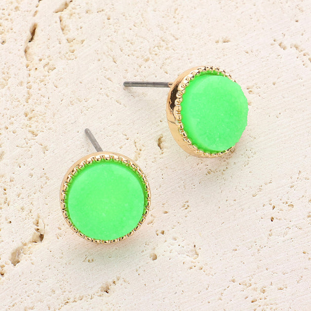 FASHNZFAB runde Druzy Stecker - Gold, Grün, Neongrün 3