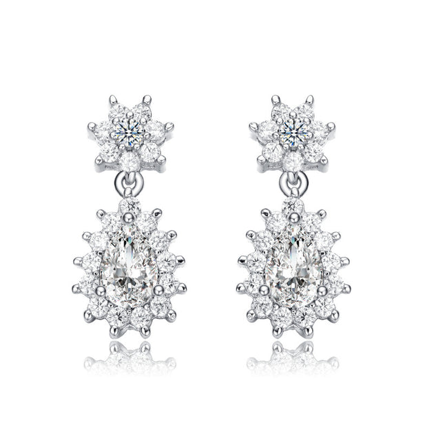 Rachel Glauber Double Flower Cluster Dangle Earrings Silver 3