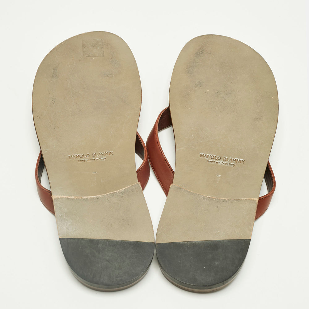Manolo Blahnik Sandals Mens size 7 Brown Leather Criss Cross Slide Italy Euro Manolo Blahnik Brown Leather Crisscross Flat Slide | ShopSimon main image 2