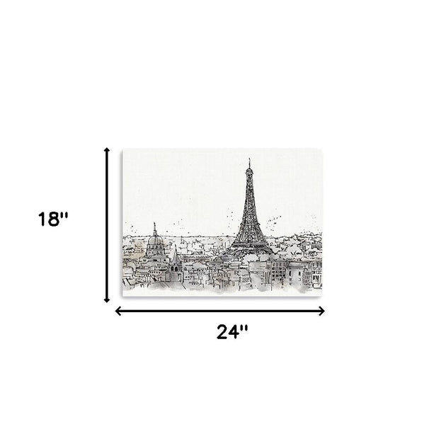 Hivvago Paris Rooftops Sketch Print Black 18x24in 5