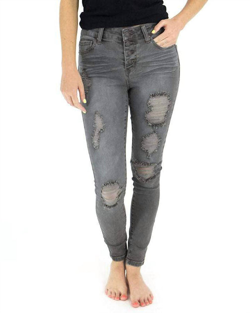 Grace and Lace Button Fly Distressed Jeggings Grey US 10 2