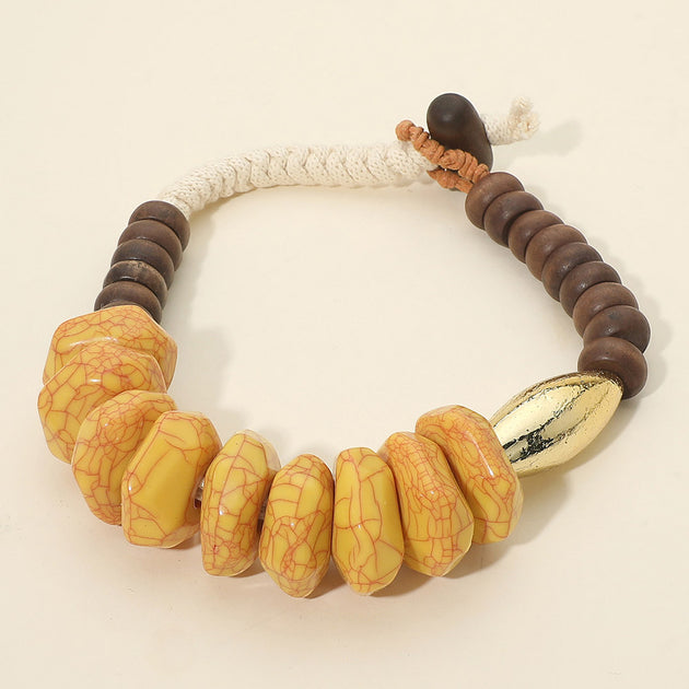 FASHNZFAB Geometric Beaded Statement Necklace Gold 2