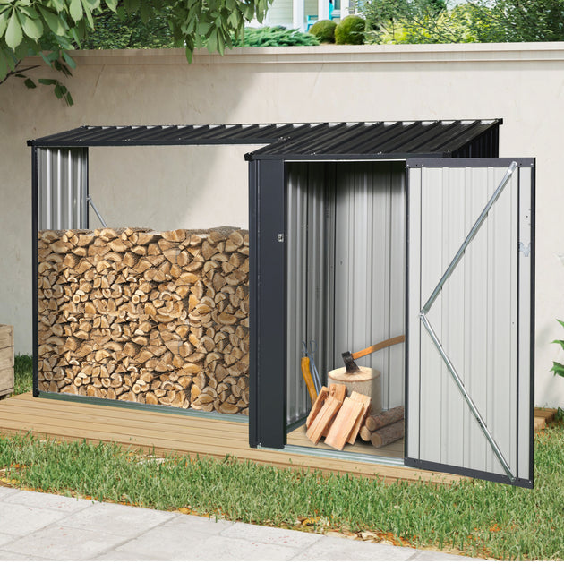 Streamdale Firewood Rack Storage Shed Black 2