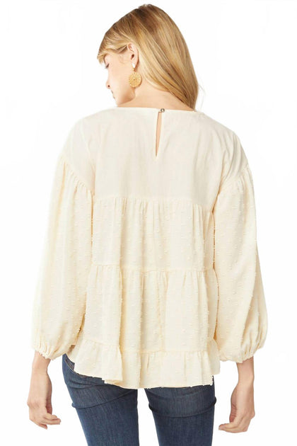 entro Embroidered Swiss Dot Blouse Beige Small 4