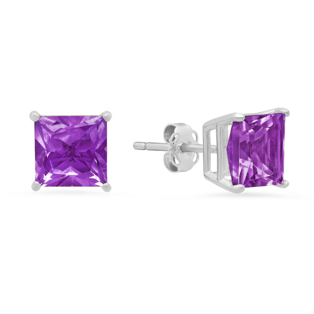 MaxColor Solitaire Princess-Cut Gemstone Stud Earrings Orange 7mm 2