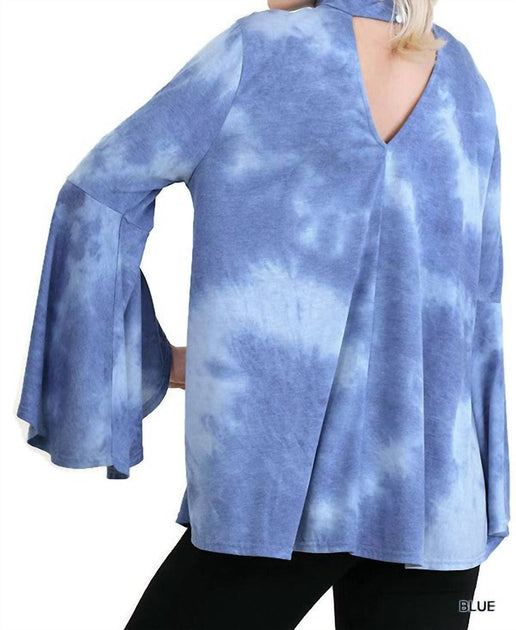 Umgee Tie Dye Bell Sleeve Top Blue Small 3