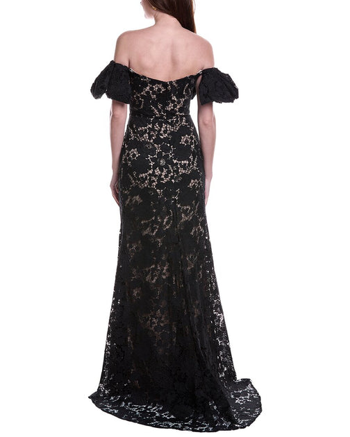 Rene Ruiz Floral Embroidered Gown Black US 2 3