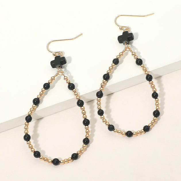 FASHNZFAB Seed Beaded Cross Teardrop Earrings Blue 5