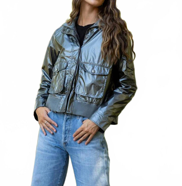 ANORAK Metallic Aviator Jacket Silver Small 3