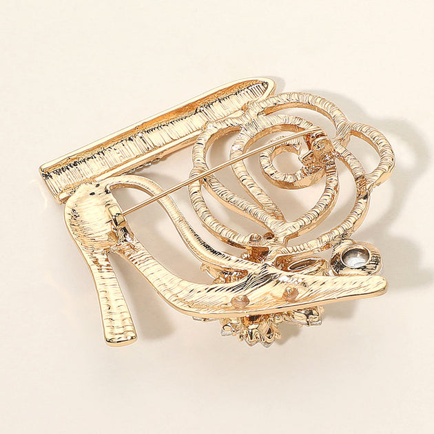 FASHNZFAB High Heel Lipstick Flower Brooch Silver 7