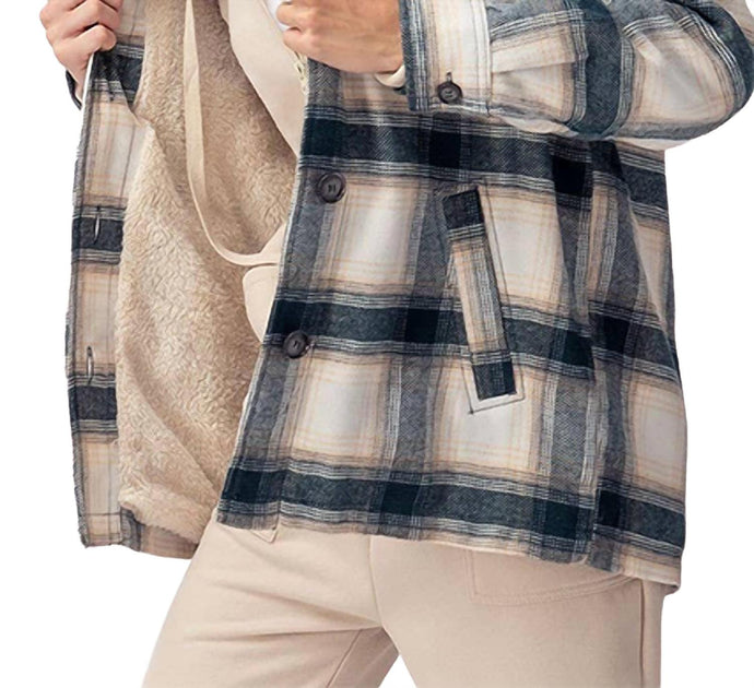 Urban Daizy Checked Sherpa-Lined Shacket Multi Small 3