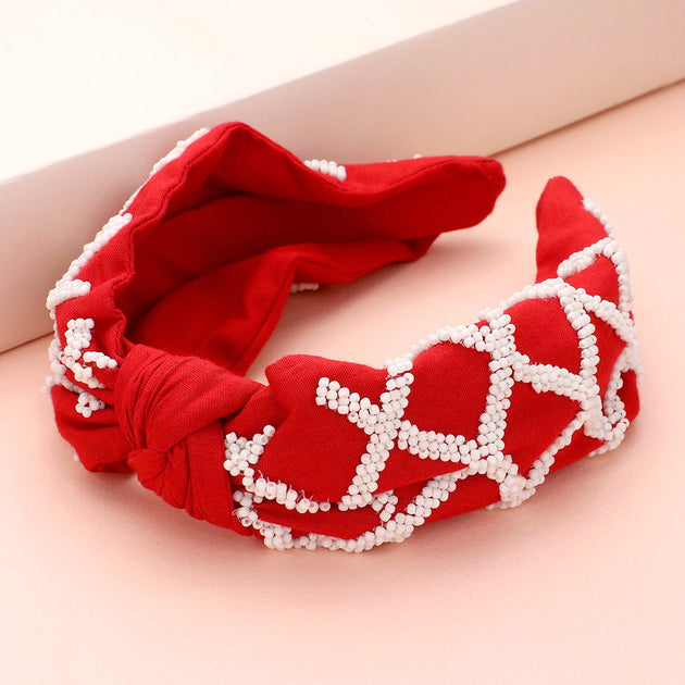 FASHNZFAB Game Day Seed Beaded Knot Headband Red 4