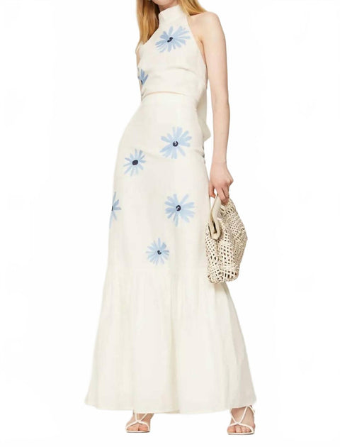 SOMETHING NAVY Embroidered Tiered Maxi Skirt Beige Small 2