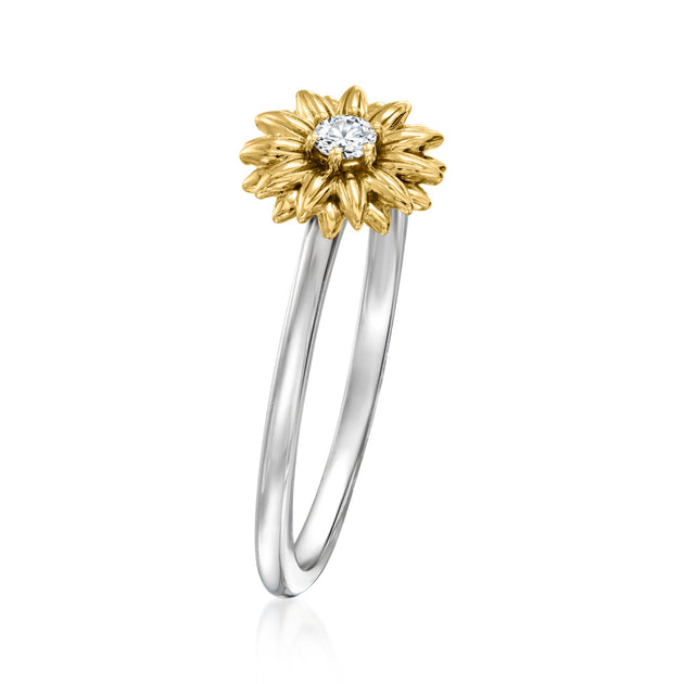 Ross-Simons Sunflower Ring Sterling Silver 14kt Yellow Gold US 8 4
