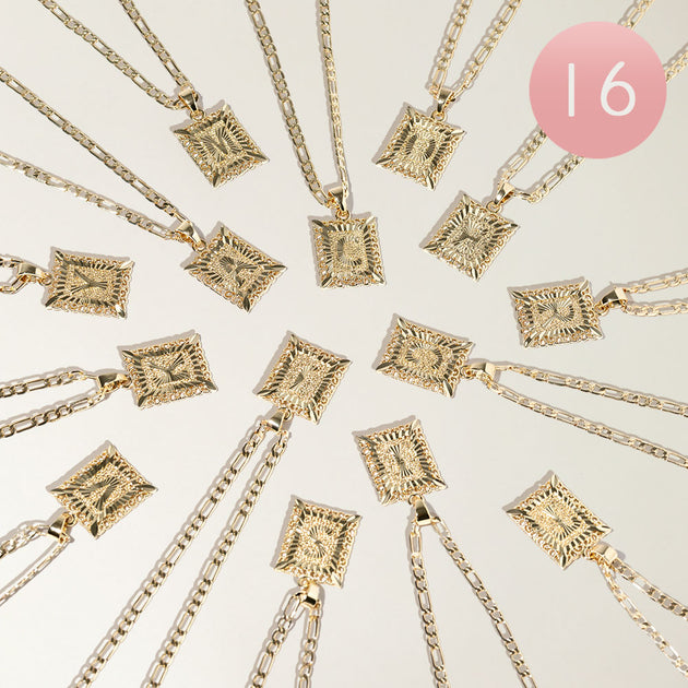 FASHNZFAB 16PCS Square Pendant Necklace Gold Pink One Size 2