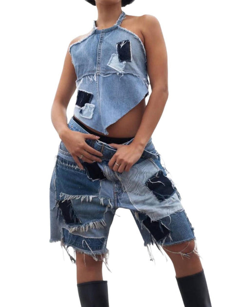 knotWTR Patch Denim Shorts Blue Medium 2