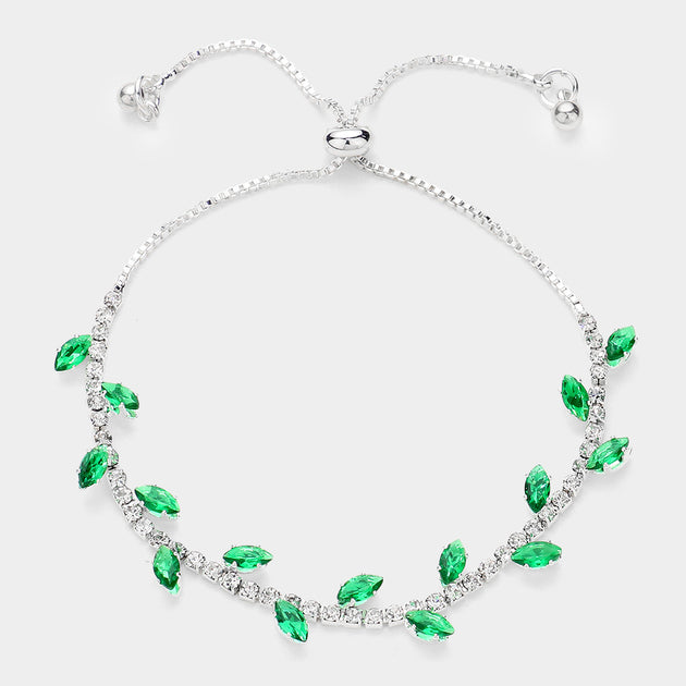 FASHNZFAB Marquise CZ Stone Cluster Leaf Vine Bracelet Black 6