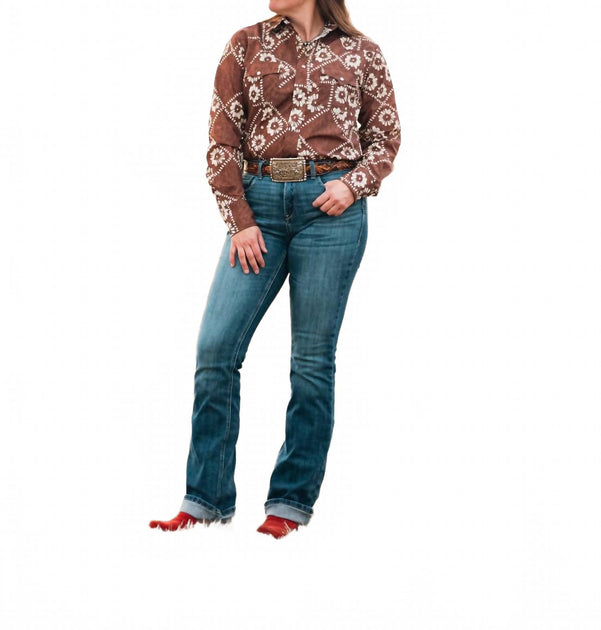 Howdy Hanny Damen Kalei Vintage Floral Pearl Snap Hemd Braun Medium 3