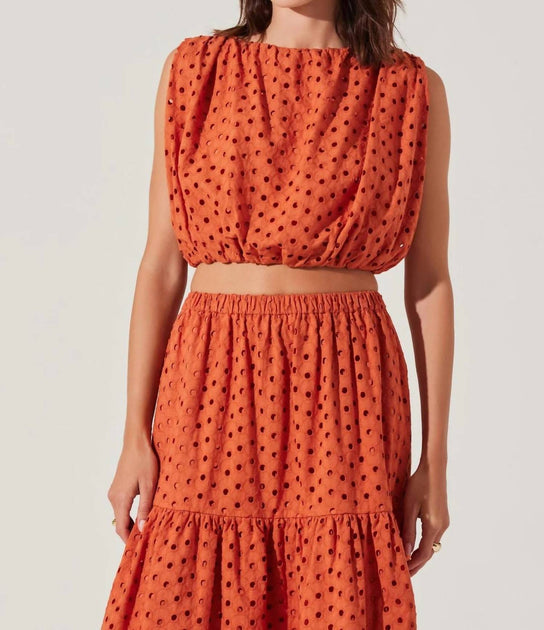 ASTR Briley Eyelet Crop Top Orange Medium 2
