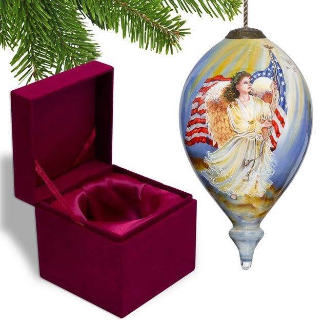 Hivvago American Flag Angel Glass Ornament 2