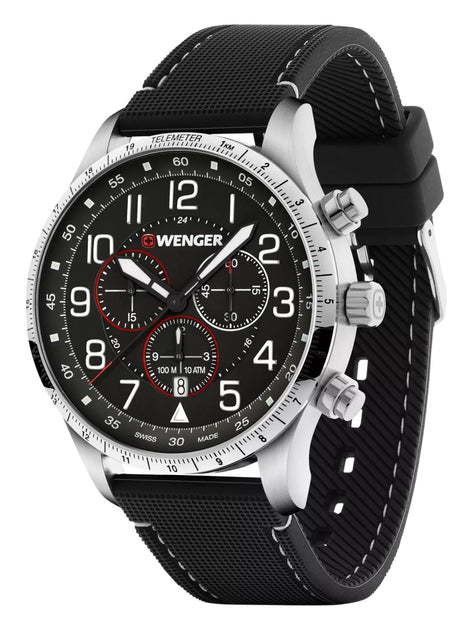 Wenger 01.1543.119 Attitude Chrono Watch Black Silver 44mm 3
