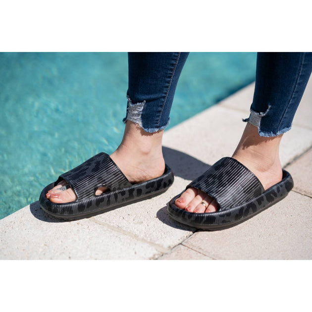 Julia Rose Leopard Slides Black Small/Medium 4