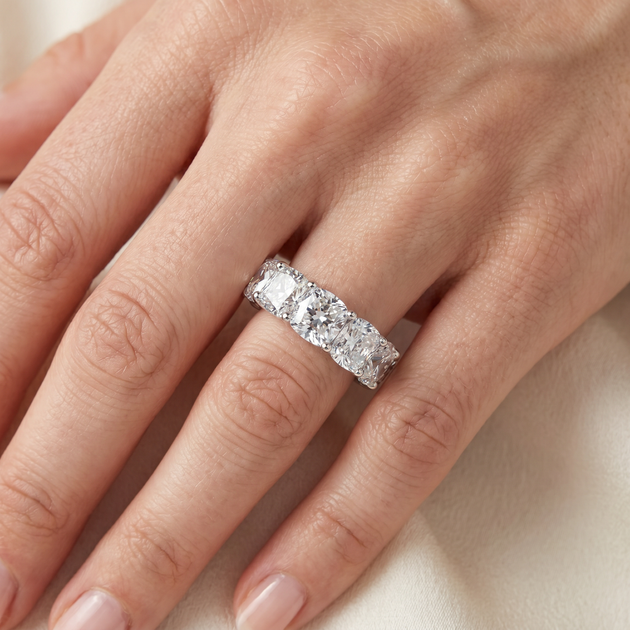 Pompeii3 12Ct Cushion Cut Diamond Eternity Ring 14k Gold Multi US 7.5 6