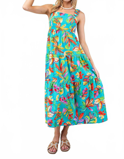 Easel Tropical Print Flowy Bow Back Maxi Dress Multi Small 2