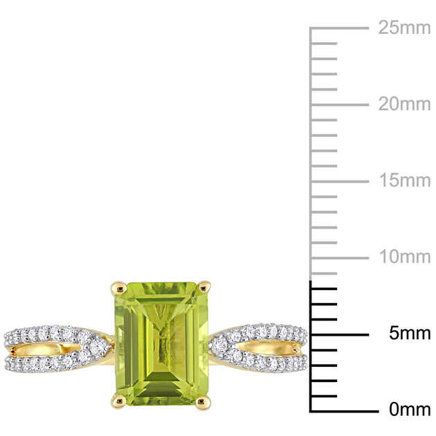 Mimi & Max Octagon Peridot Diamond Ring 14k Yellow Gold US 7.5 4