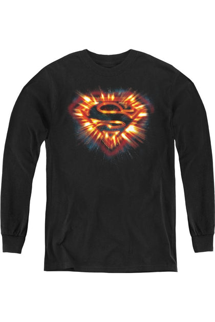 Gildan Superman Space Burst Shield Youth Long Sleeve Tee Black XLarge 2