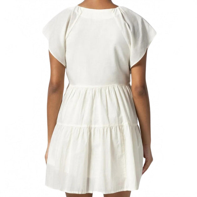 Lilla P Flutter Sleeve Tiered Dress White Large 3