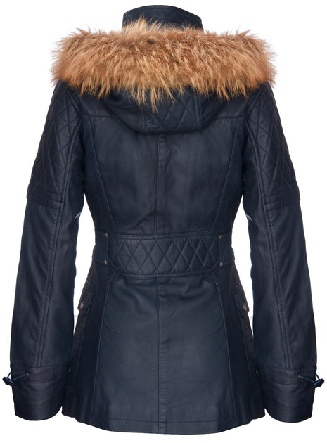 Infinity Women Quilted Leather Parka Brown XXL 4