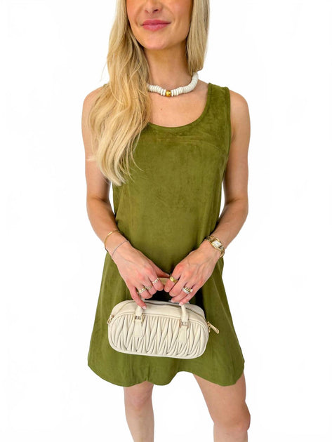 needii Suede Overall Mini Dress Vert Large 2