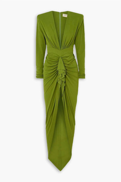 Alexandre Vauthier Ruched Stretch-Crepe Maxi Dress Green US 6 4