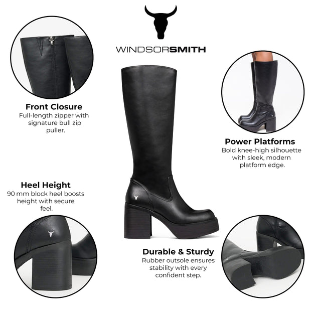 Windsorsmith Niche Knee-High Platform Heel Boots Black EU 40 3