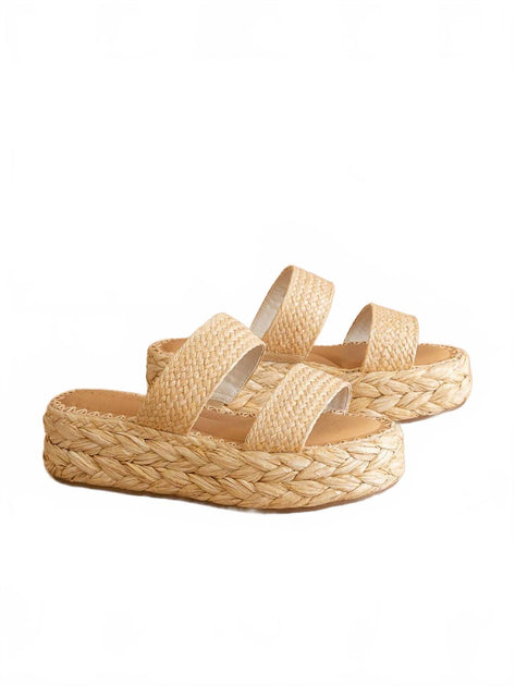 Oasis Society Marley Basket Woven Double Strap Platform Slide Beige US 10 2