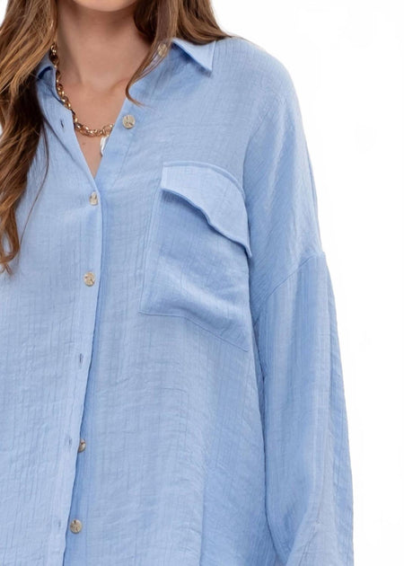 Blu Pepper Bluebell Long Sleeve Button Down Shirt Blue Small 3