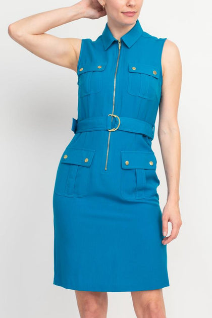 TRUEDAMES Belted Zip Front Dress Multi US 12 3