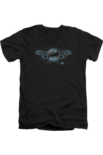 Gildan Batman Two Gargoyles Logo V-Neck T-Shirt Black Medium 2