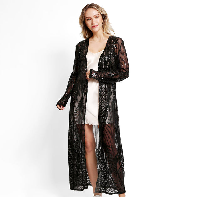 TRUEDAMES Leaves Pattern Sequin Cover-Up Beige One Size 3