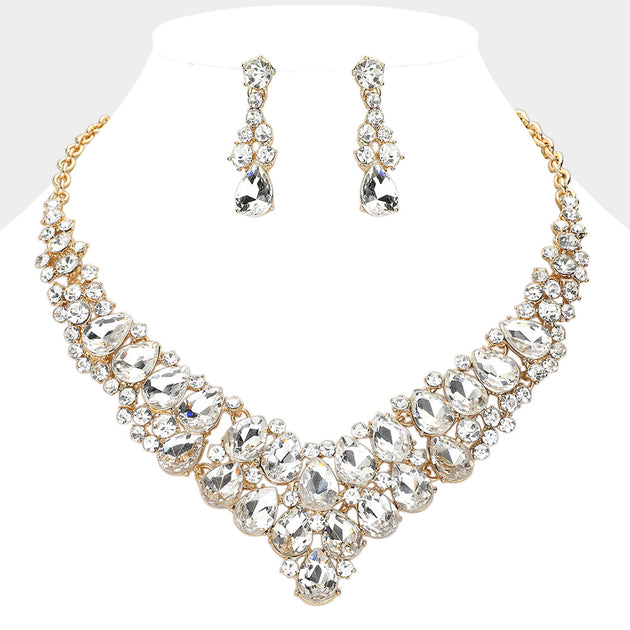 FASHNZFAB Teardrop Stone Cluster Collar Necklace Green 4