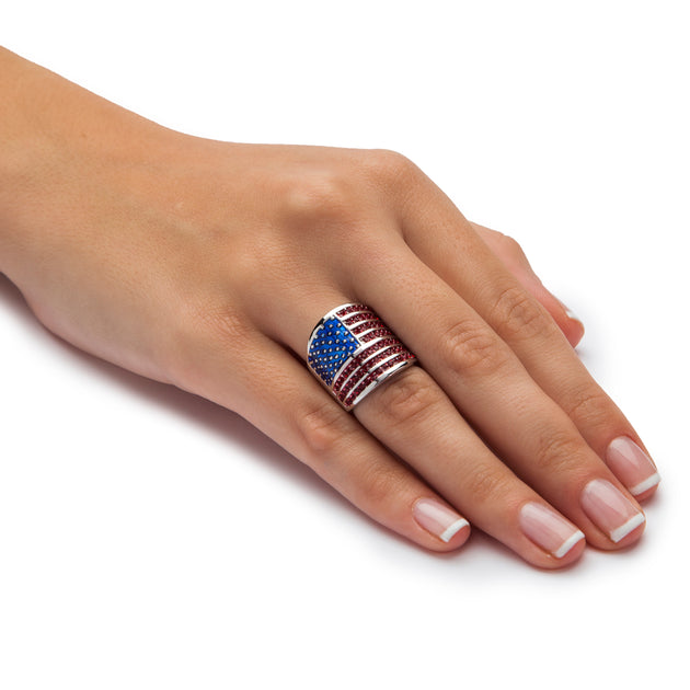Palm 2.08 Cttw Simulated Ruby American Flag Ring Blue US 6 4